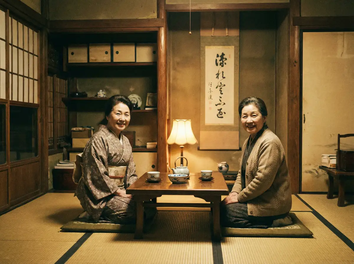 两位优雅的 日韩电视剧大全在线观看 在日式茶室中品茶交谈